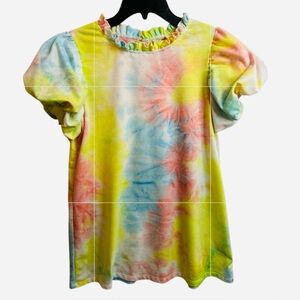 Hayden Girls Tie-Dye Puff Sleeve Ruffle Neck Top Size XL